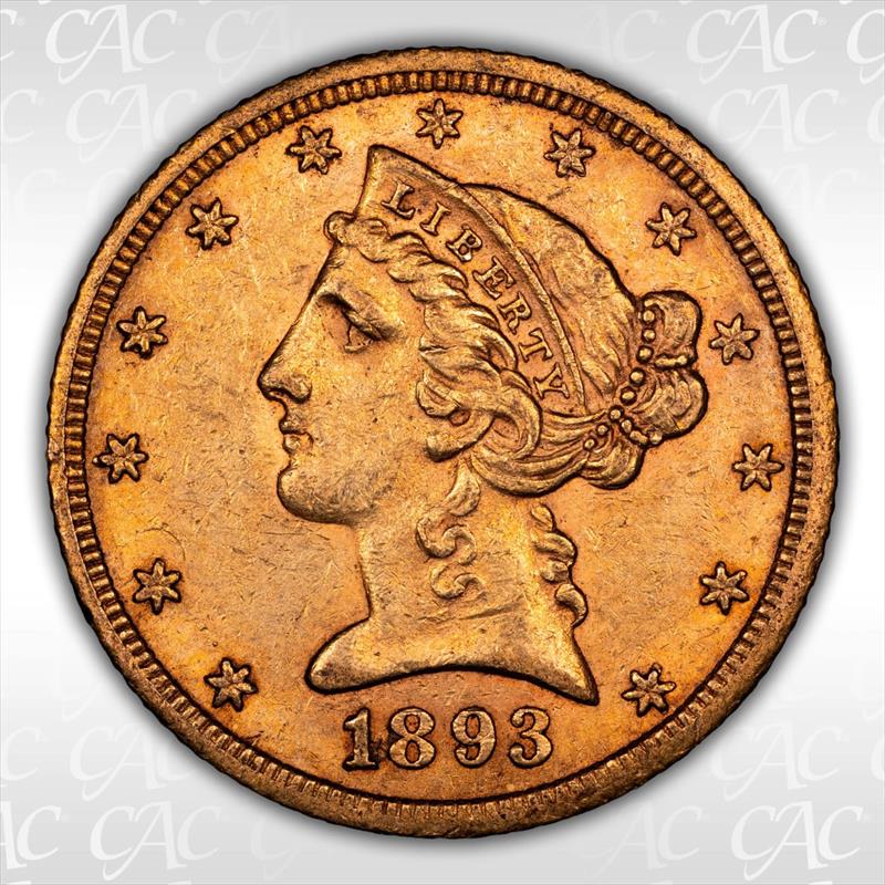 1893-CC $5 CACG AU-58+