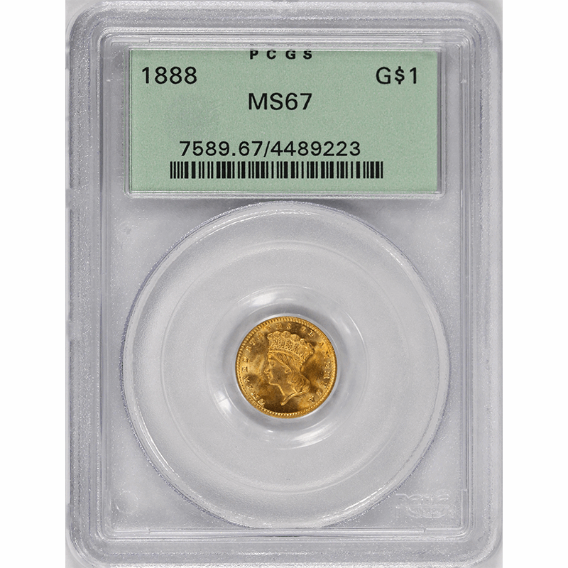 1888 G$1 Indian Princess Head Gold - PCGS MS67 - OGH - High Grade