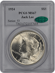 1924 $1 Peace Dollar PCGS  (CAC) #3427-4 MS67