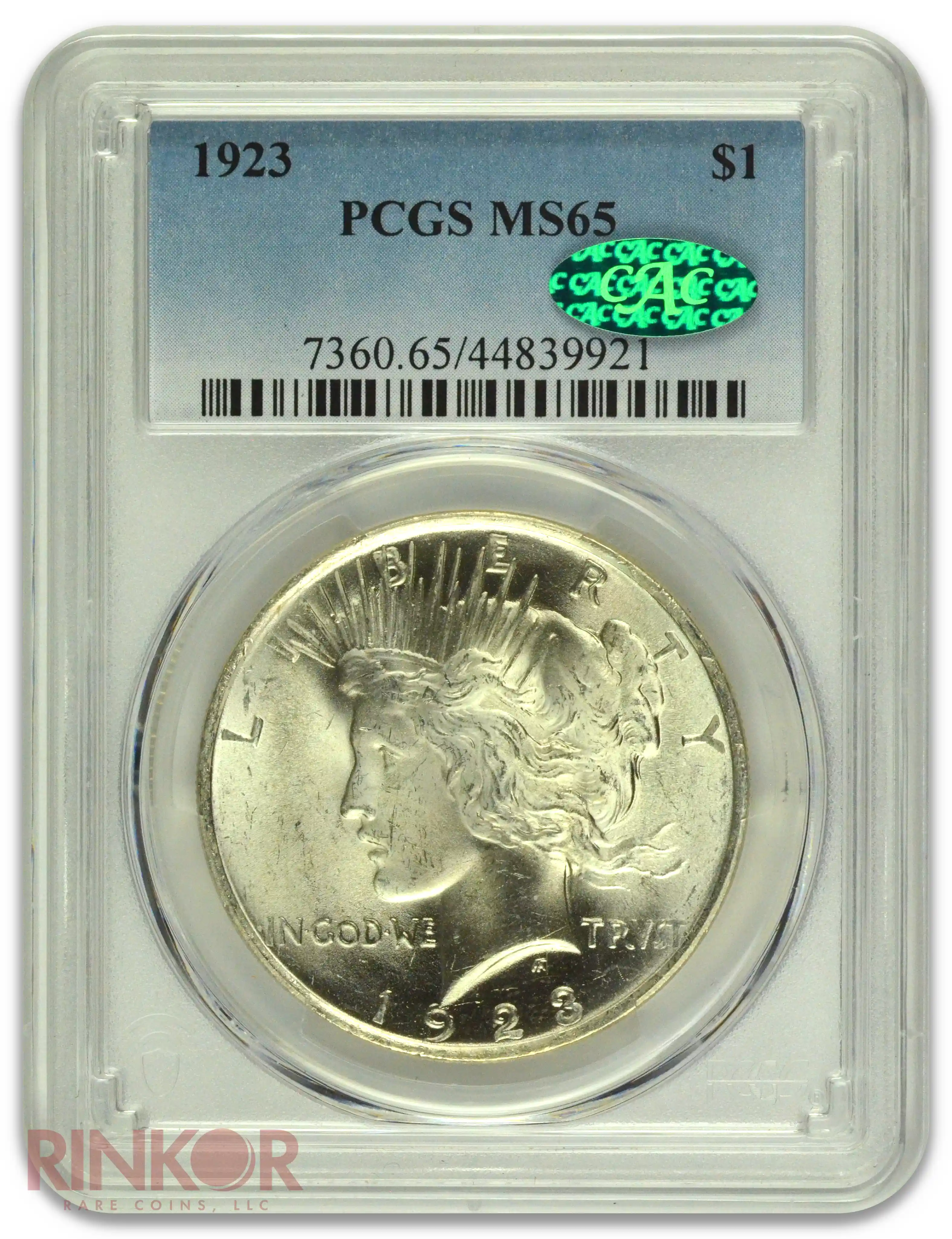 1923 $1 Peace Dollar PCGS MS 65 CAC