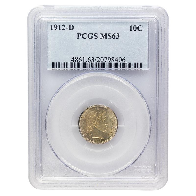 1912-D Barber Dime, 10C PCGS MS 63 