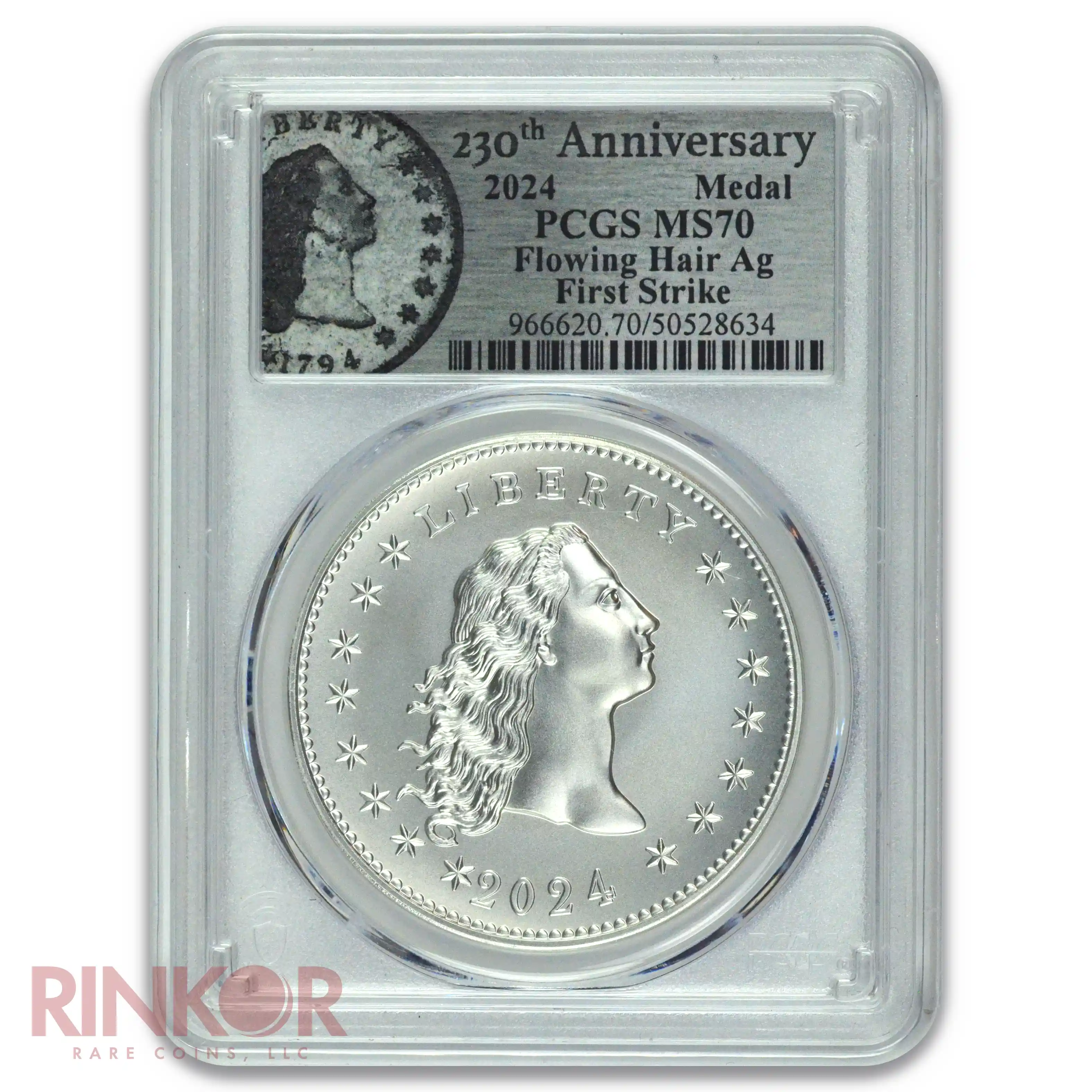 2024 Flowing Hair 230th Anniversary 1oz Silver Medal First Strike PCGS MS 70