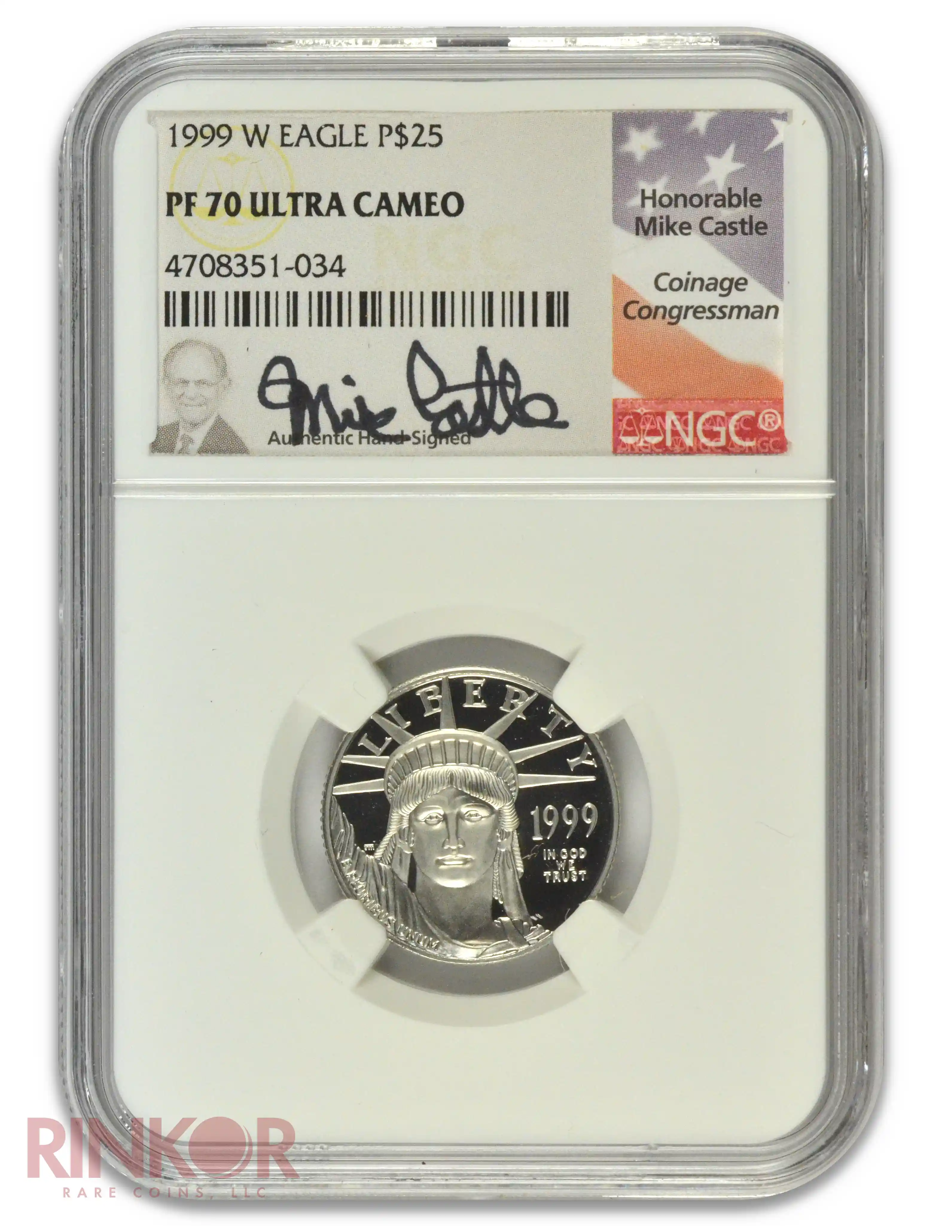 1999-W Platinum Eagle Mike Castle Signature P$25 NGC PF 70