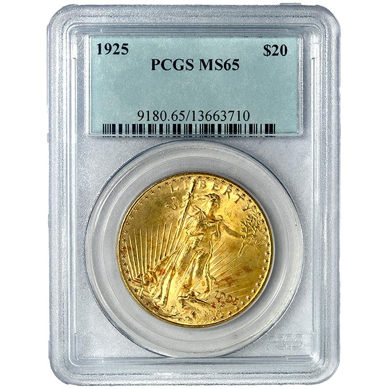 1925 $20 St. Gaudens Double Eagle Gold Coin PCGS  MS65  -