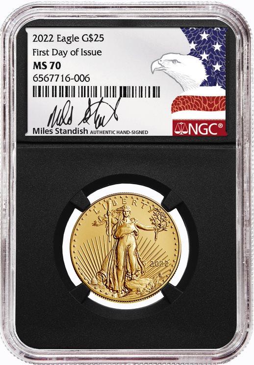 2022 $25 1/2oz. American Gold Eagle, FDI, MS70, NGC, Miles Standish