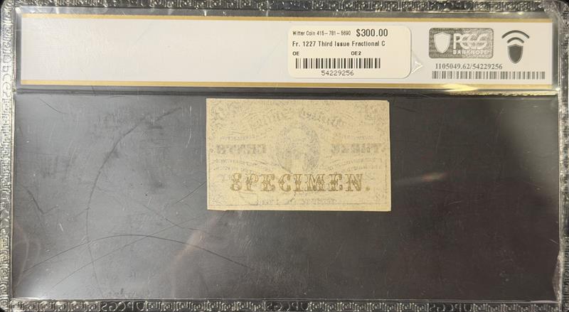 Fr. 1227 Third Issue Fractional Currency Obverse Specimen PCGS  MS62