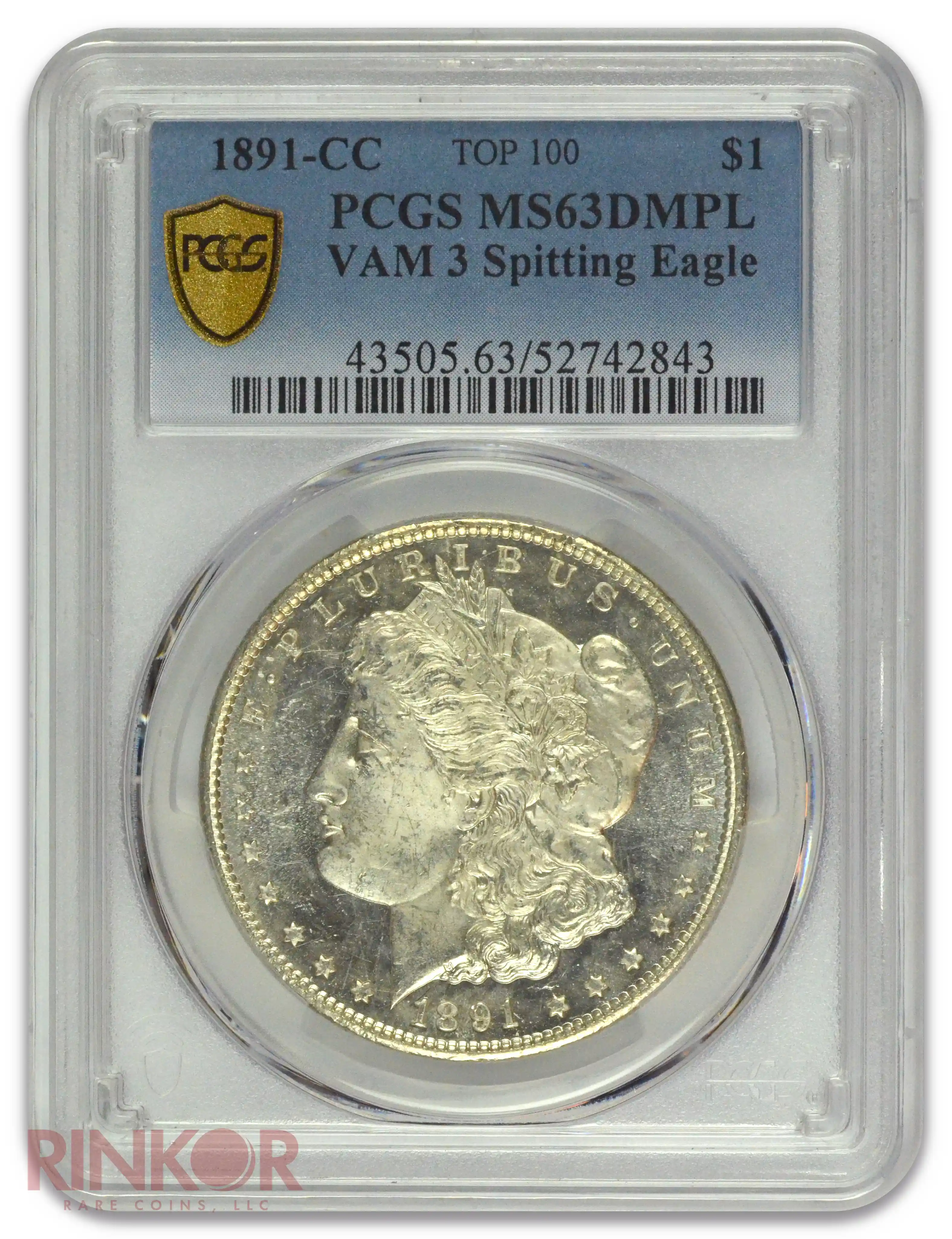 1891-CC $1 Morgan Dollar VAM 3 Spitting Eagle PCGS MS 63 DMPL