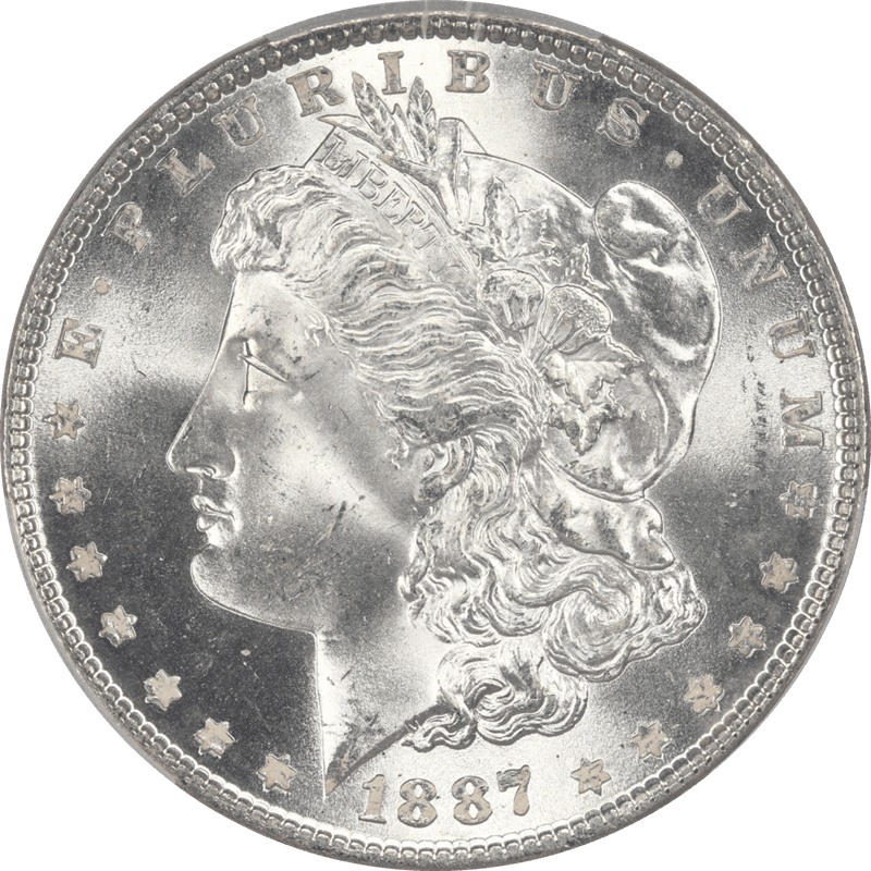 1887 Morgan Silver Dollar $1 PCGS MS65+ GEM BU +