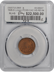 1926-S Lincoln PCGS CAC MS RD 64