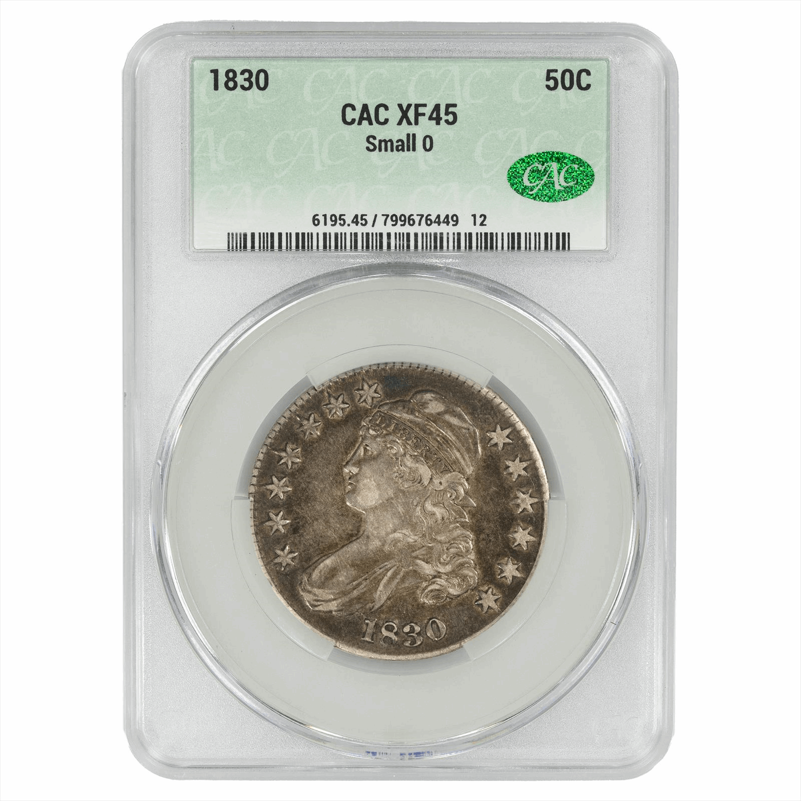 1830  Small 0 Capped Bust Half Dollar 50C  XF 45 CAC