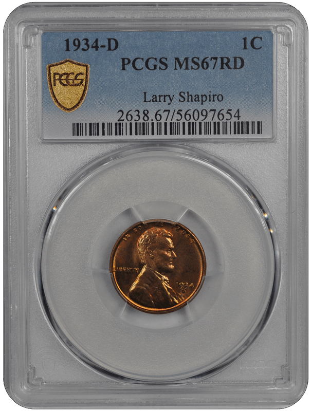 1934-D Lincoln PCGS RD 67