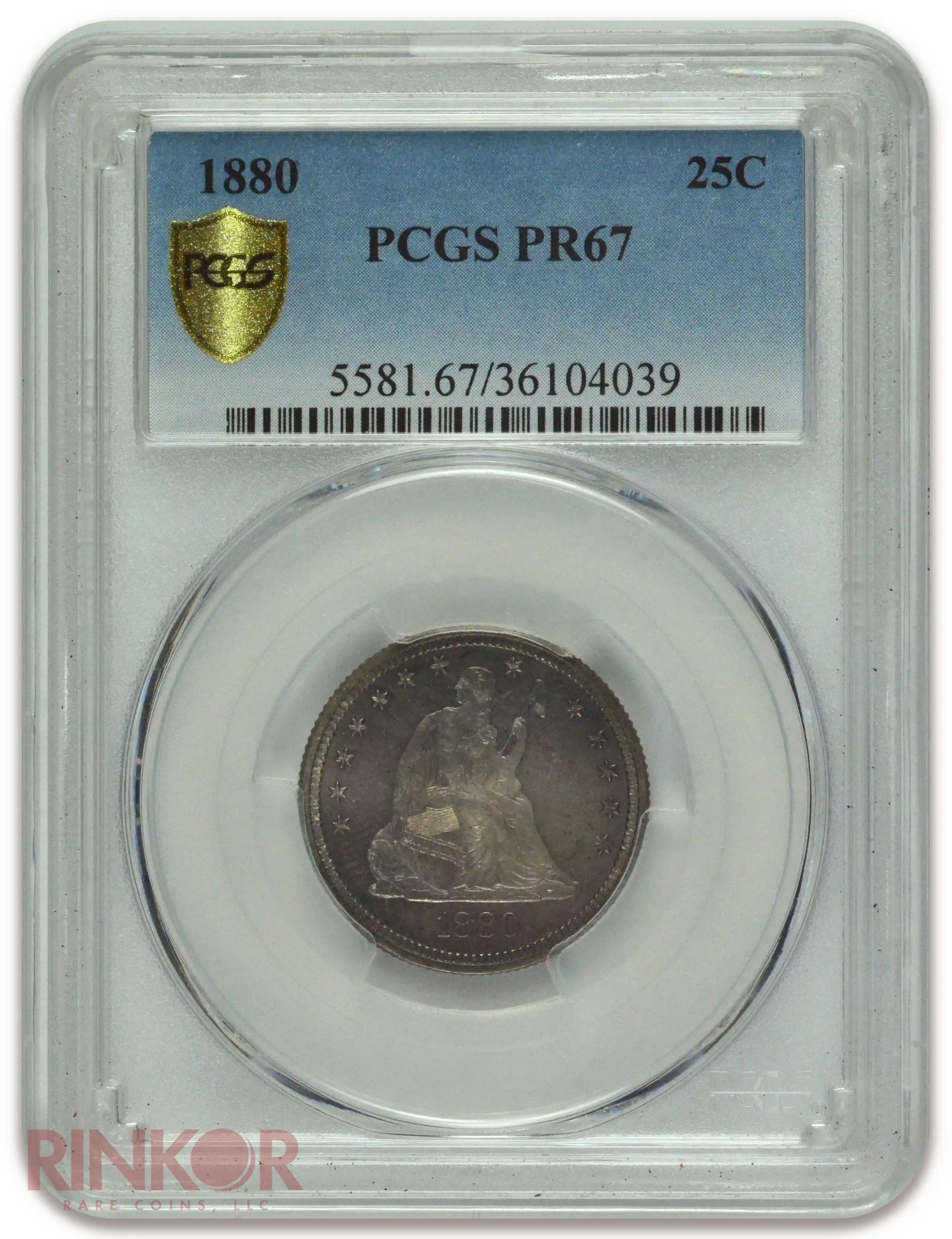 1880 Seated Quarter PCGS PR 67