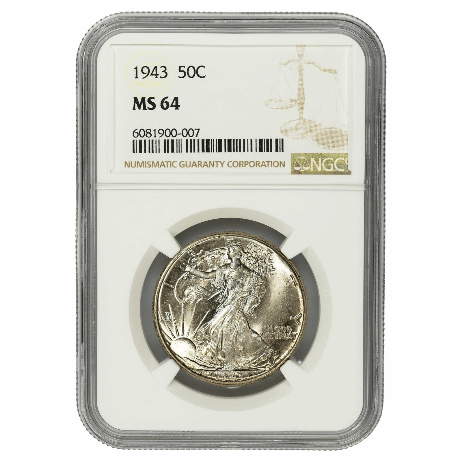 1943 Walking Liberty Half Dollar 50C NGC MS 64