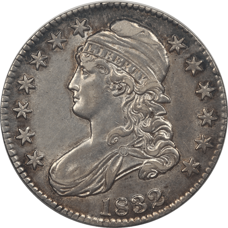 1832 Capped Bust Half Dollar 50c, Raw Circulated Almost Uncirculated - Nice and Original
