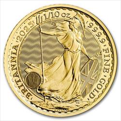 2025 $10 Pound 1/10oz. Great Britian Gold Britannia, BU 