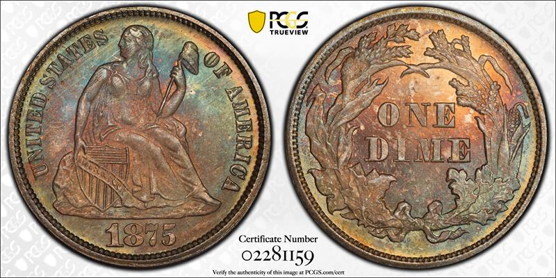 1875 10C PCGS MS 67