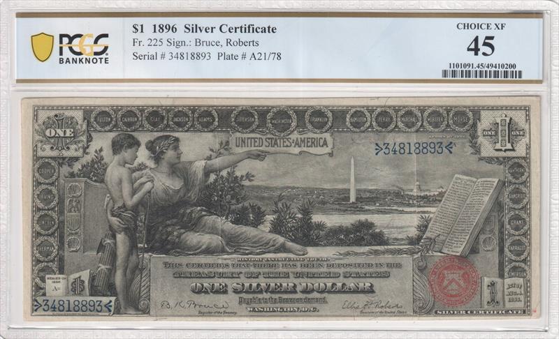 Fr. 225 1896 $1 Silver Certificate PCGS Choice XF 45 