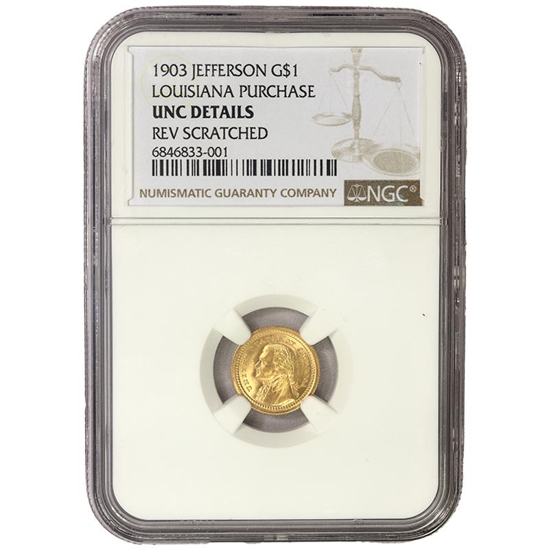 1903  $1 LA Purchase Exposition Jefferson Coin NGC UNC Details  with Original Box 