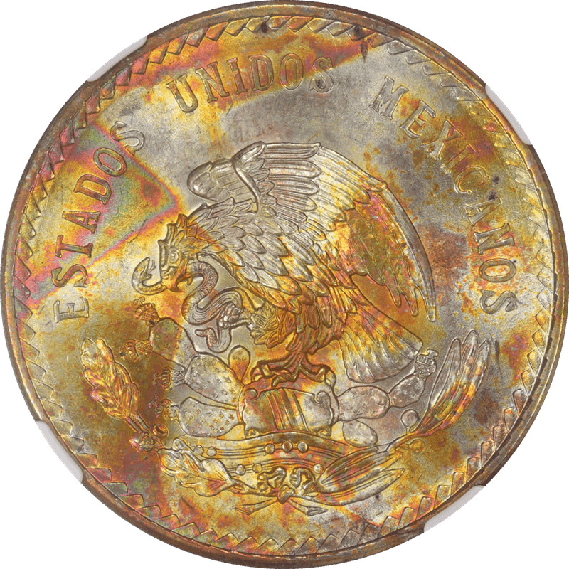 Mexico 1947-Mo Cuahtemoc 5 Pesos Silver NGC MS 63 Beautiful Paper Toning