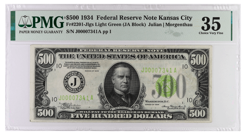 Buy US SMALL SIZE CURRENCY-1934 $500 Federal Reserve Note, J00007341A ...
