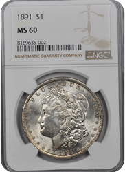 1891  Morgan Dollar NGC MS 60