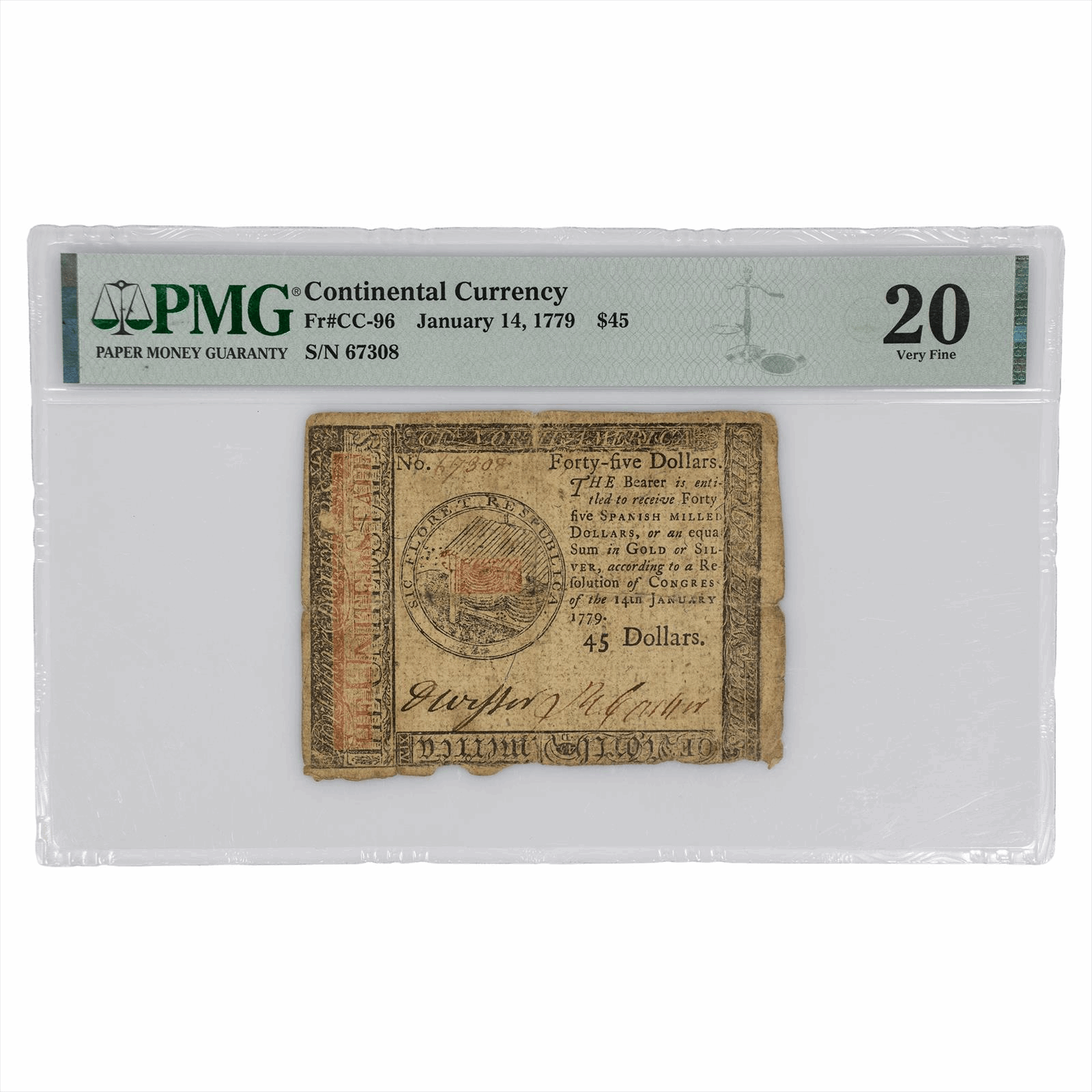 January 14, 1779 Continental Currency $45 FR#CC-96 PMG VF 20