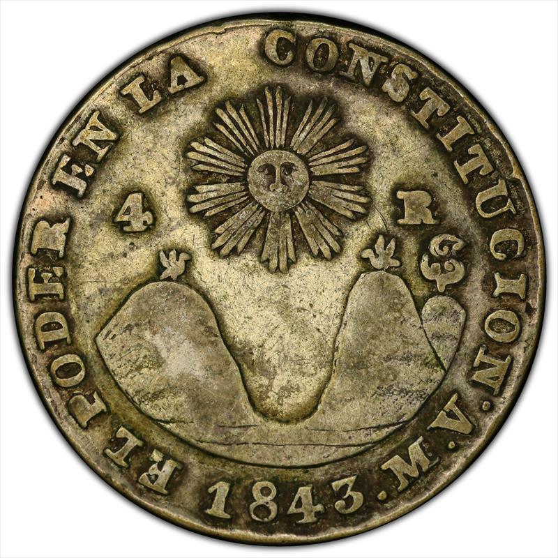 1843 Ecuador 4 R PCGS VF25 Quito 