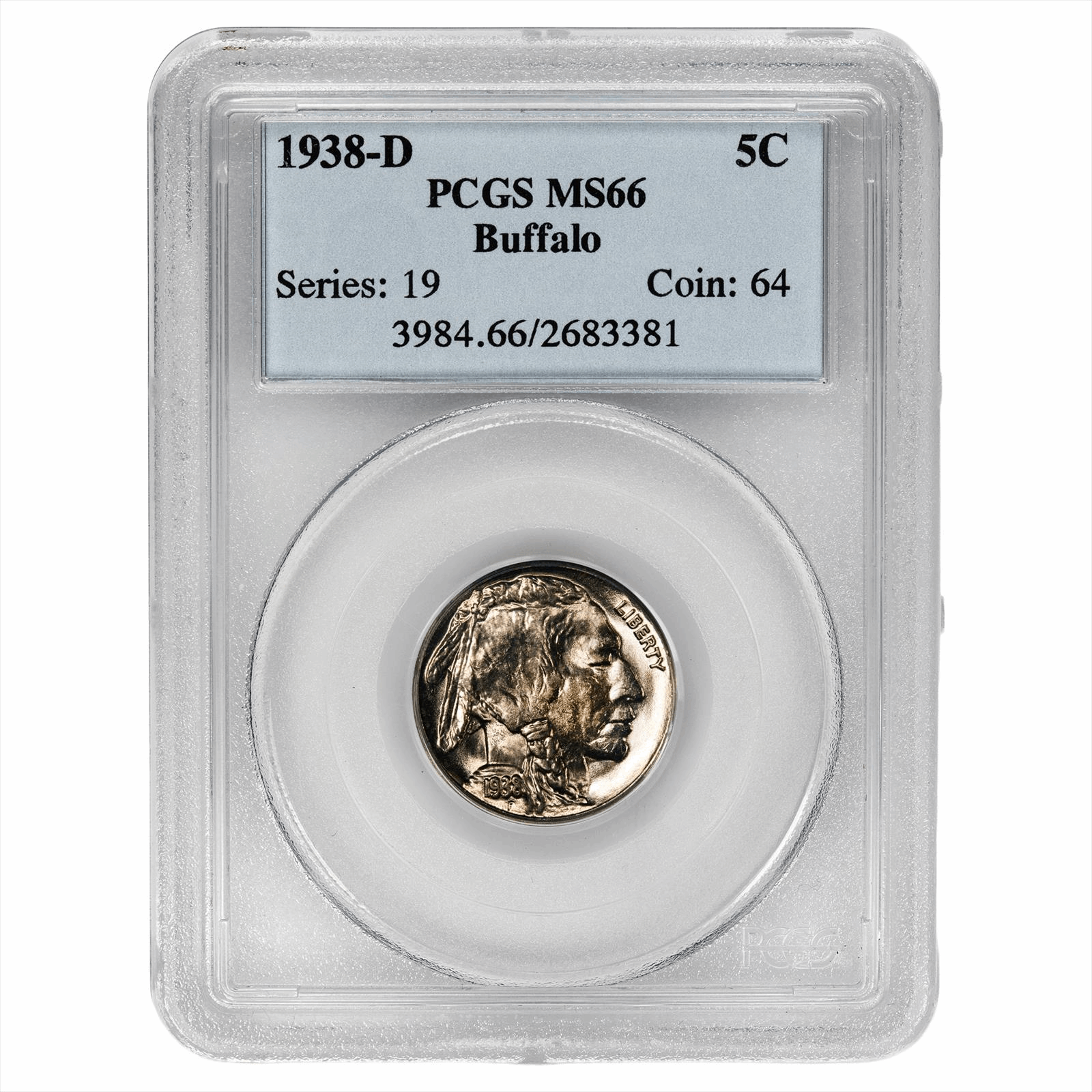 1938-D Type 2 Buffalo Nickel 5C PCGS MS 66