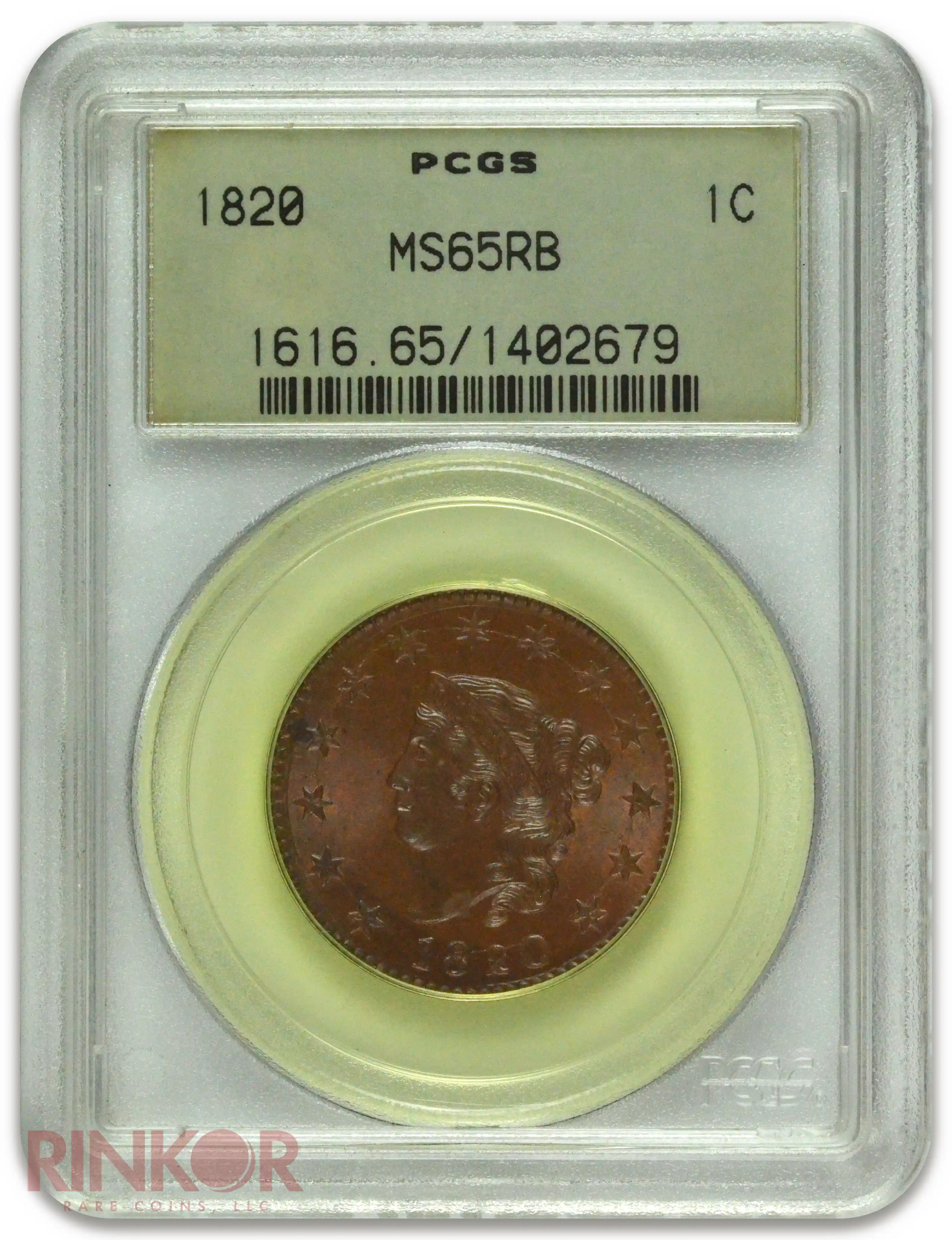 1820 Large Date Coronet Head Large Cent PCGS MS 65 RB