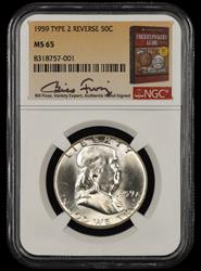 1959 P T2 Reverse Franklin Half Dollar Bill Fivaz Signature Label NGC  MS 65