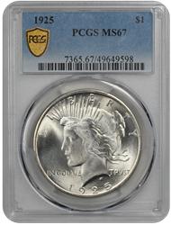 1925 $1 Peace Dollar PCGS  #3684-7 MS67