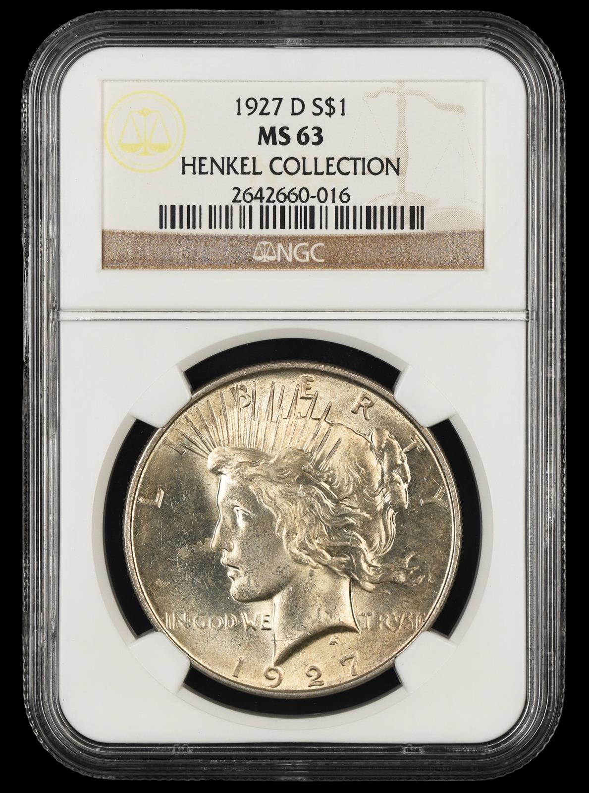 1927 D $1 Henkel Collection NGC MS63