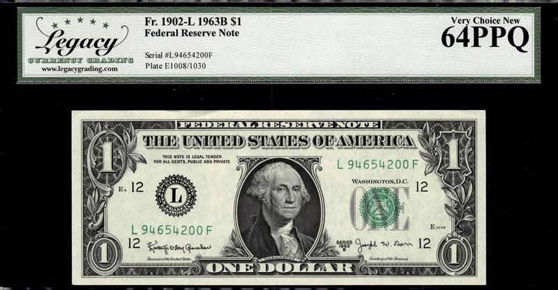 Fr. 1902-L 1963B $1 Federal Reserve Note Very Choice New 64PPQ 