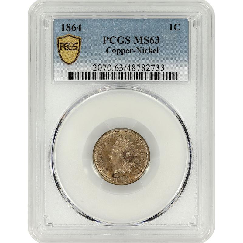 1864 Indian Head Cent 1C Copper-Nickel PCGS MS63 Gold Shield Certified