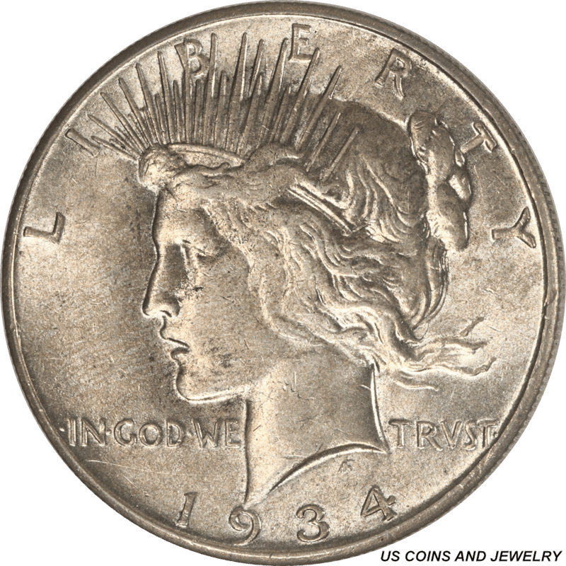 1934-S Peace Silver Dollar, Circulated, Choice About Uncirculated+  Nice Luster