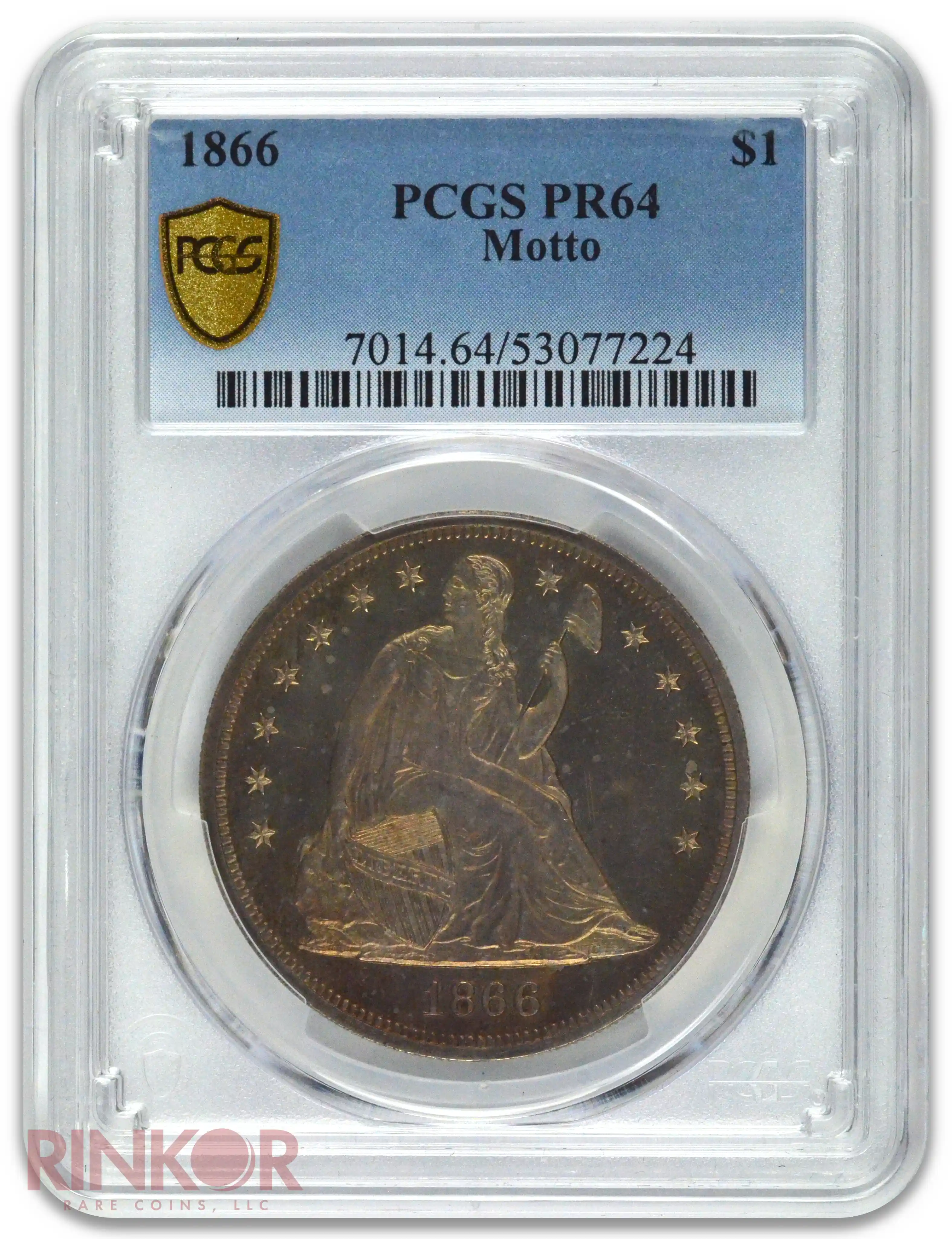 1866 $1 Motto Seated Dollar PCGS PR 64