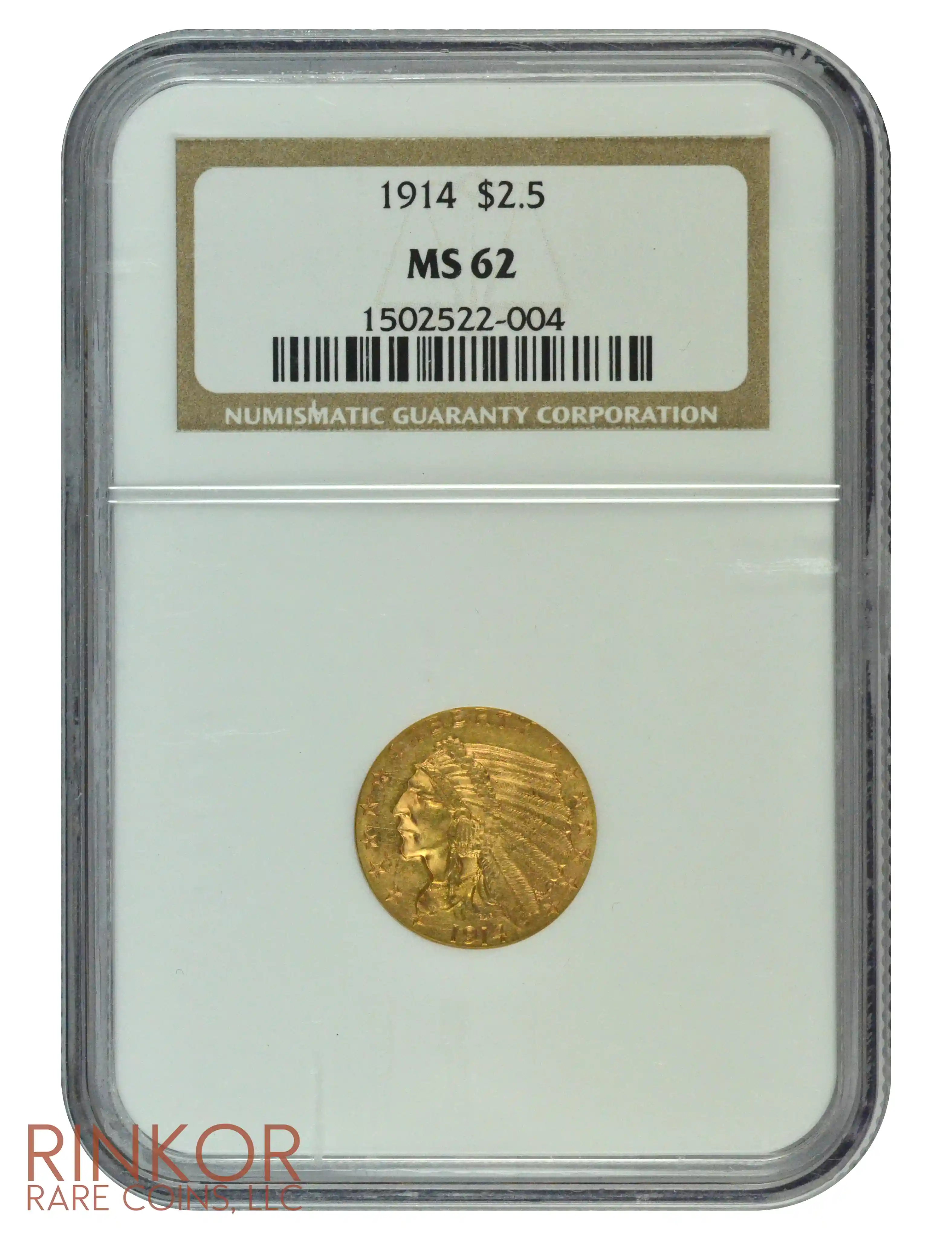 1914 $2.50 Indian Head NGC MS 62 