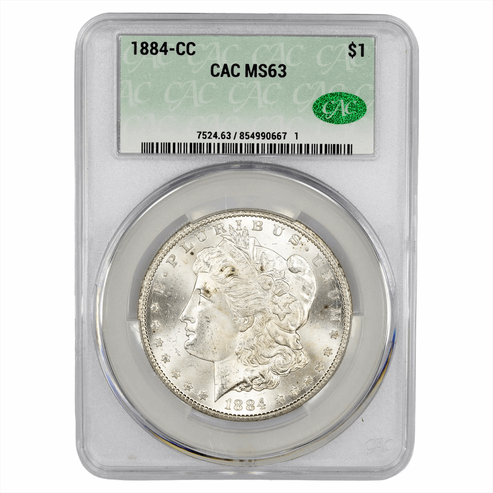 1884-CC Morgan Silver Dollar $1 CACG MS 63 CAC