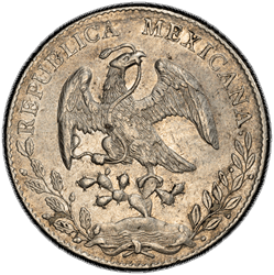 View 1894 Mexico. Alamos Mint. Cap & Rays 8 Reales. PCGS AU Details. Chop Mark  image 2