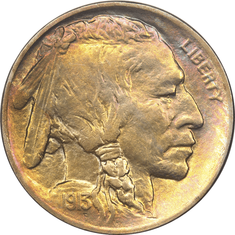 1913 Type 1 Buffalo Nickel 5c Gem Uncirculated - Golden Colorful Toning