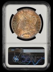 1884 O $1 Mint Error Reverse Struck Thru @6:00 Bill Fivaz Signature Label NGC MS65