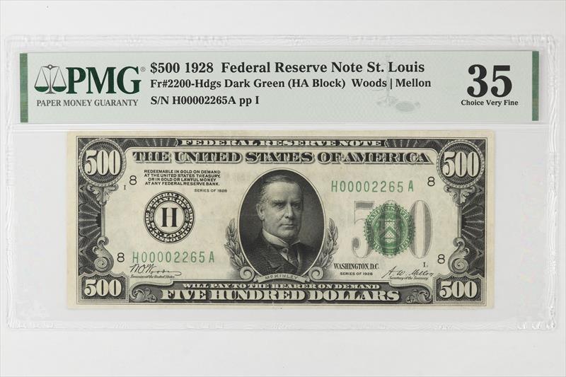 1928 $500  Federal Reserve Note,  St. Louis, Fr. 2200-H,  PMG 35 Choice Very Fine 
