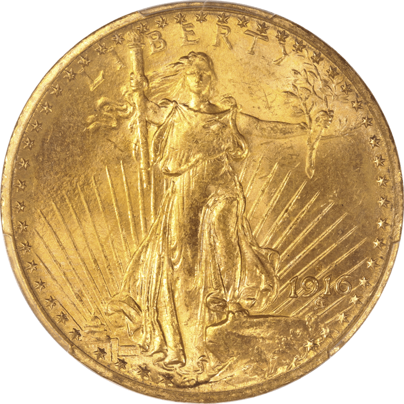 1916-S St. Gaudens $20 Gold Double Eagle $20 PCGS MS 65