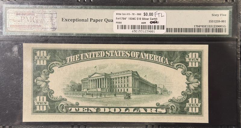 Fr. 1704* 1934C $10 Silver Certificate Star PMG 65 EPQ 
