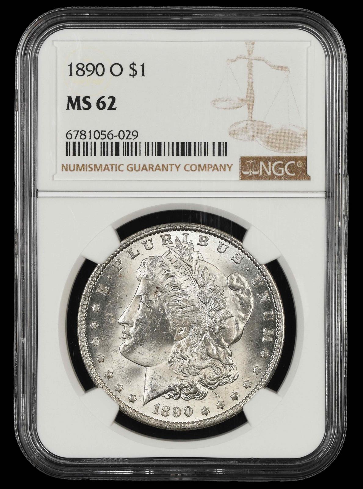 1890 O $1 NGC MS 62 