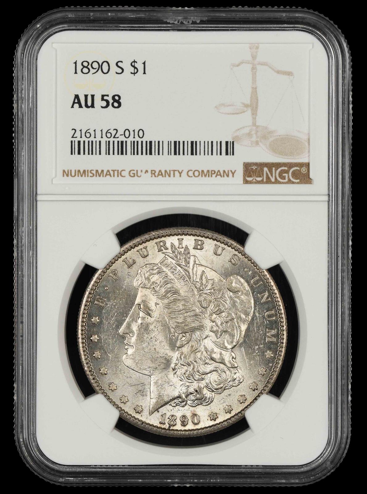 1890 S $1 NGC AU-58