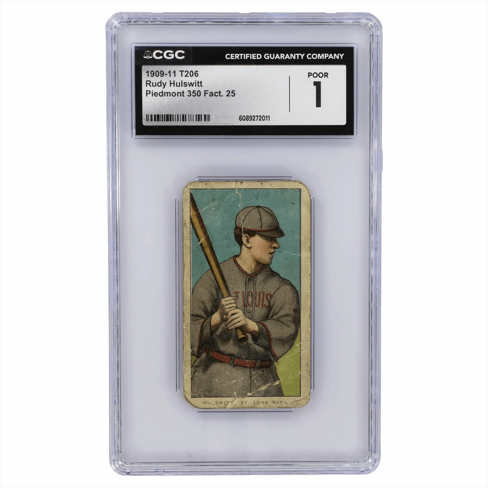 1909-11 T206 Rudy Hulswitt Piedmont 350 Fact 25 CGC Poor 1 