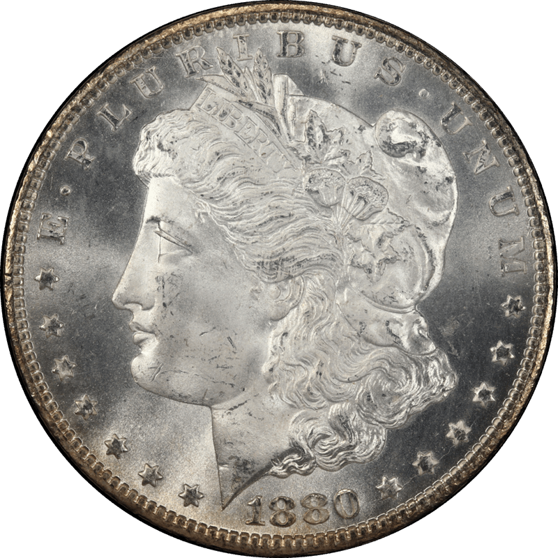 1880-CC Morgan Silver Dollar 8/7 High 7 PCGS MS 66 + CAC - Frosty White