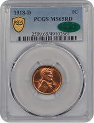 1918-D Lincoln PCGS CAC RD 65