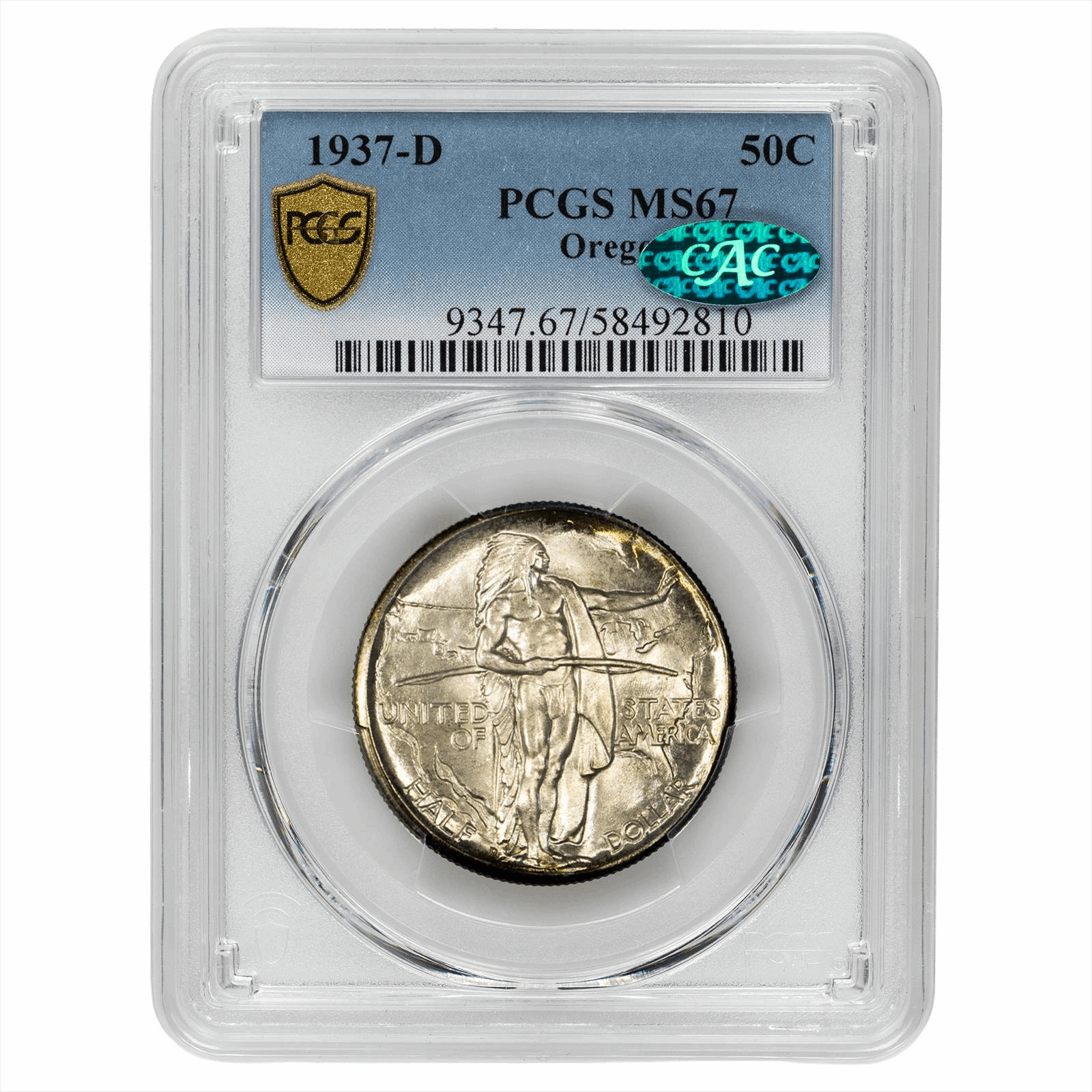 1937-D Oregon Commemorative Half Dollar 50C PCGS MS 67 CAC